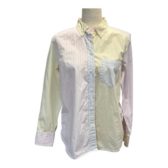 J Crew Womens Classic Fit Poplin Shirt~Size 10~Cocktail Stripe Yellow Top L15 14 - Picture 3 of 13